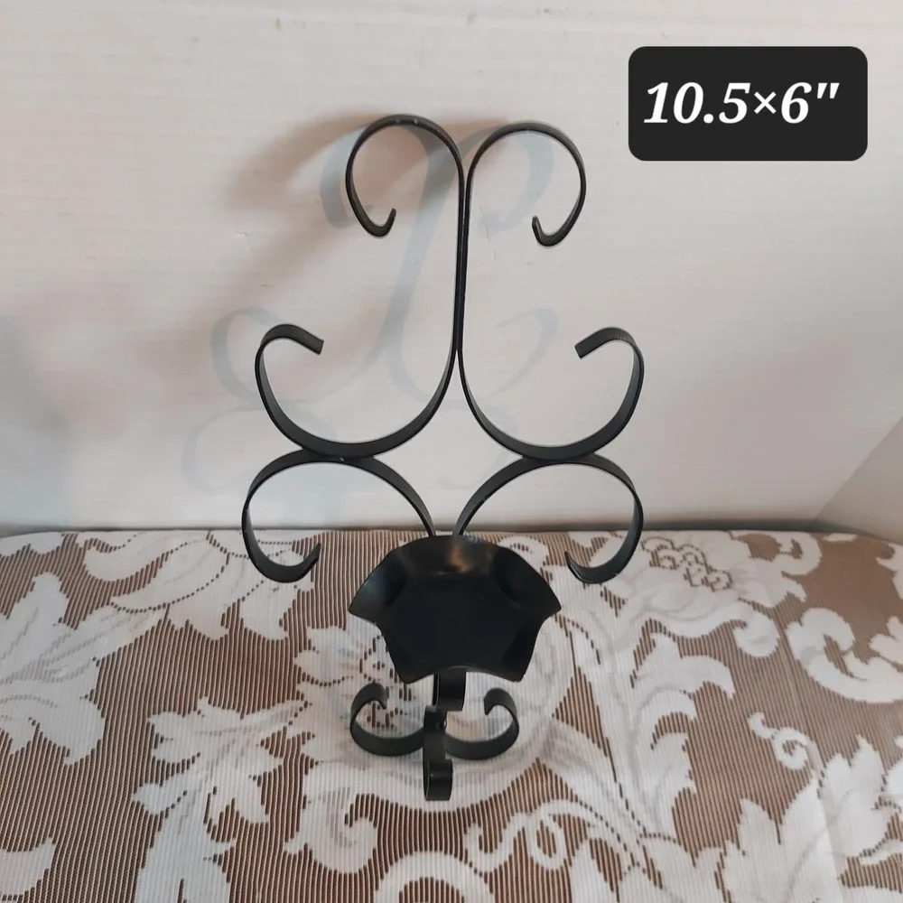 Vintage Black Wrought Iron Scroll Wall Sconce Candle Holder Ornate Metal Decor
